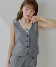 Nobleホワイト ダブルボタン ノースリーブ ベスト ⭐︎未使用新品⭐︎Nobleロングベントジレ/ノースリーブ ベスト