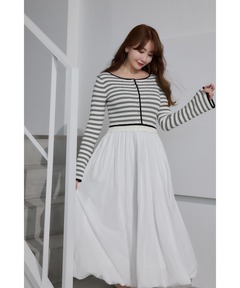 Her lip to 水色 バルーンスリーブ ワンピース Docking Knit Balloon Dress（ワンピース）｜Her lip to（ハー