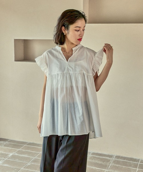 LEPSIM（レプシィム）の「コットンボイルノースリブラウス　575317（シャツ/ブラウス・レディース・ブラック/オフホワイト/ベージュ/パープル・FREE）」の14枚目の写真