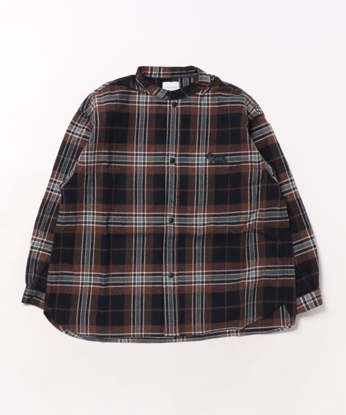 GROOVY COLORS（グルービーカラーズ）の「Wool Plaid Band Collar Graffiti Shirt（シャツ/ブラウス・キッズ・ブラウン・145/135）」の2枚目の写真