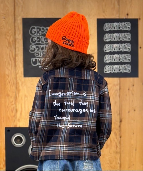 GROOVY COLORS（グルービーカラーズ）の「Wool Plaid Band Collar Graffiti Shirt（シャツ/ブラウス・キッズ・ブラウン・145/135）」の4枚目の写真