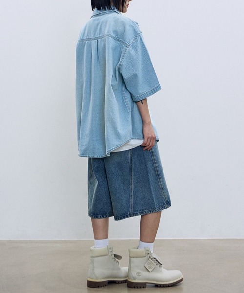 F.ILLUMINATE(フィルミネイト)の「【UNISEX】Filluminate/ステッチデニム半袖シャツ(シャツ/ブラウス・メンズ・スカイブルー/ライトブルー・SMALL/MEDIUM/LARGE)」の6枚目の写真