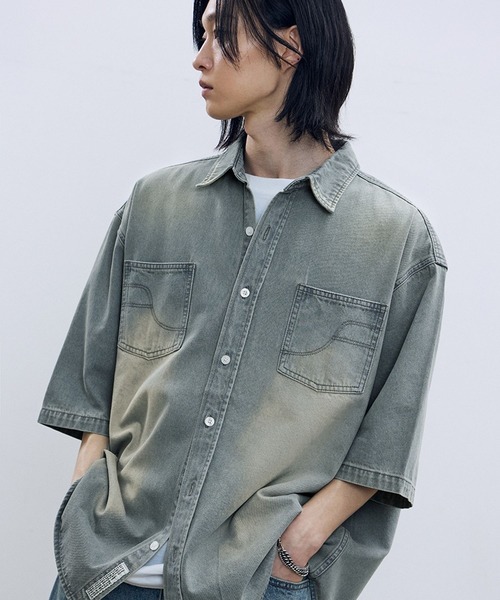 F.ILLUMINATE(フィルミネイト)の「【UNISEX】Filluminate/ステッチデニム半袖シャツ(シャツ/ブラウス・メンズ・スカイブルー/ライトブルー・SMALL/MEDIUM/LARGE)」の9枚目の写真