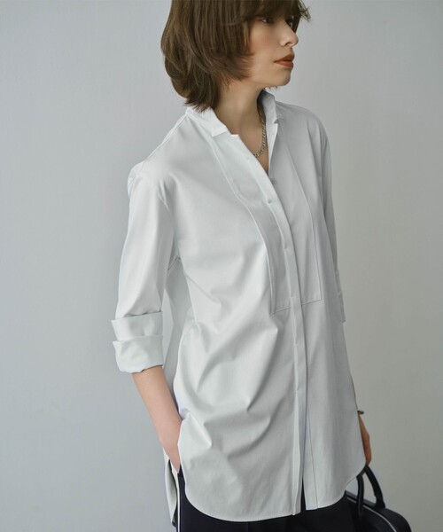 ICB(アイシービー)の「ブラウスライクジャージー ロングカットソー(Tシャツ/カットソー・レディース・ブラック系/スモーキーグリーン系/スカイブルー系・X-LARGE/LARGE)」の3枚目の写真