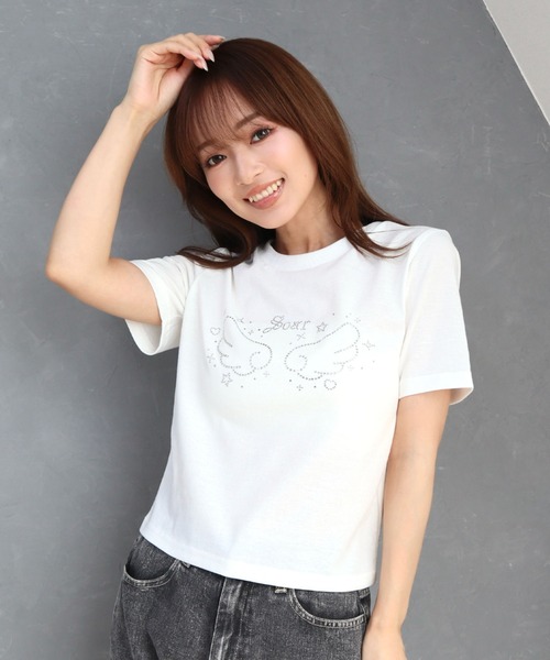 CECIL McBEE（セシルマクビー）の「ラインストーンウィングTシャツ（Tシャツ/カットソー・レディース・オフホワイト/サックスブルー/ブラック・MEDIUM/LARGE）」の2枚目の写真