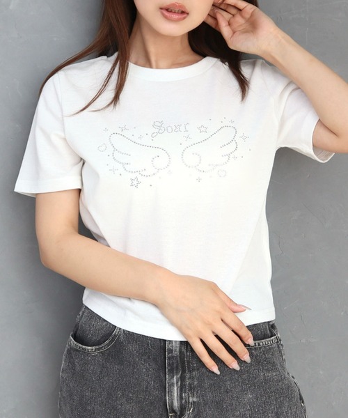 CECIL McBEE（セシルマクビー）の「ラインストーンウィングTシャツ（Tシャツ/カットソー・レディース・オフホワイト/サックスブルー/ブラック・MEDIUM/LARGE）」の4枚目の写真