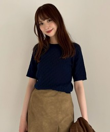 「FRAY I.D」 半袖ニット ONE SIZE ネイビー レディース 中古・古着通販】FRAY ID (フレイ アイディー) ショートシャツ