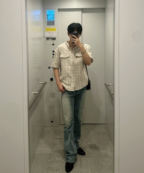 Otte(オッテ)の「ノーカラーチェックシャツ(シャツ/ブラウス・メンズ・ホワイト/ブラック・MEDIUM/LARGE)」の16枚目の写真
