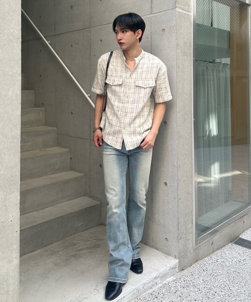 Otte(オッテ)の「ノーカラーチェックシャツ(シャツ/ブラウス・メンズ・ホワイト/ブラック・MEDIUM/LARGE)」の12枚目の写真
