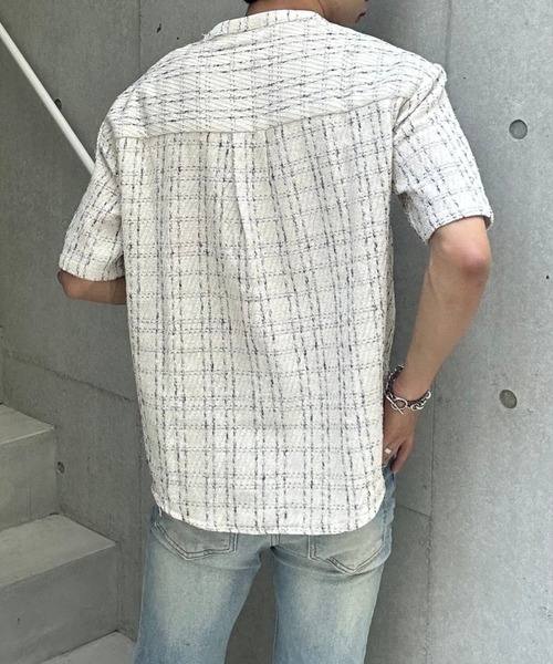 Otte(オッテ)の「ノーカラーチェックシャツ(シャツ/ブラウス・メンズ・ホワイト/ブラック・MEDIUM/LARGE)」の6枚目の写真