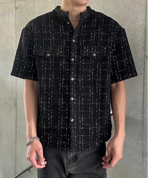 Otte(オッテ)の「ノーカラーチェックシャツ(シャツ/ブラウス・メンズ・ホワイト/ブラック・MEDIUM/LARGE)」の8枚目の写真