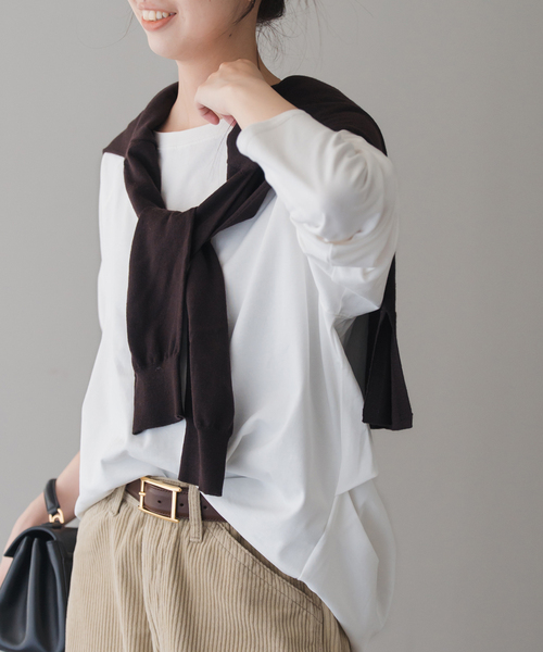 Spick & Span(スピックアンドスパン)の「《追加2》ボートネックバックタックプルオーバー(Tシャツ/カットソー・レディース・マルチ/ブラック/ホワイト/ブラウン・FREE)」の14枚目の写真