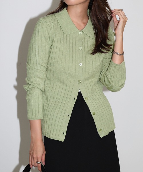 andme(アンドミー)の「【新色追加】襟付きリブニットカーディガントップス(カーディガン/ボレロ・レディース・ブラック/アイボリー/チャコールグレー/グリーン系その他/ネイビー/ブラウン系その他・M)」の5枚目の写真