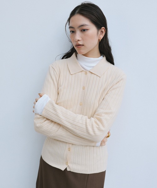 セール】【新色追加】襟付きリブニットカーディガントップス（ニット