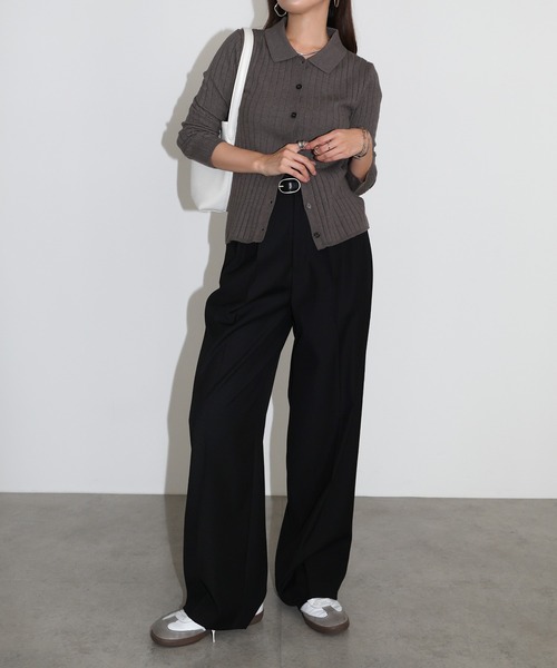 andme(アンドミー)の「【新色追加】襟付きリブニットカーディガントップス(カーディガン/ボレロ・レディース・ブラック/アイボリー/チャコールグレー/グリーン系その他/ネイビー/ブラウン系その他・M)」の14枚目の写真