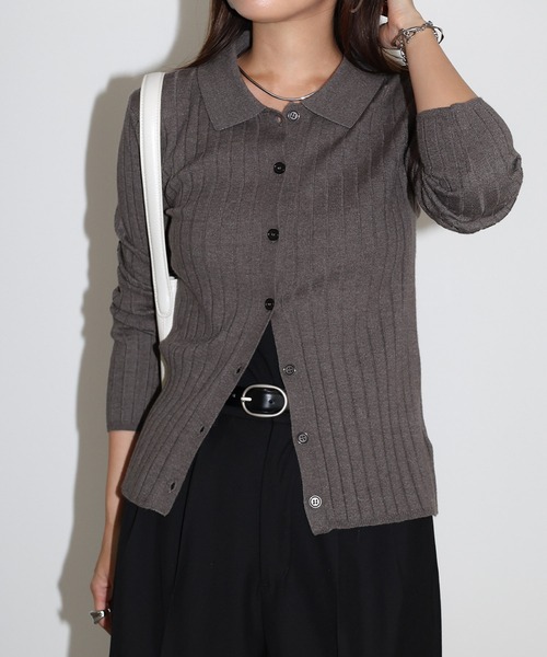 andme(アンドミー)の「【新色追加】襟付きリブニットカーディガントップス(カーディガン/ボレロ・レディース・ブラック/アイボリー/チャコールグレー/グリーン系その他/ネイビー/ブラウン系その他・M)」の10枚目の写真