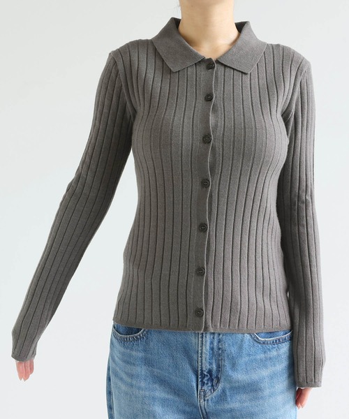 andme(アンドミー)の「【新色追加】襟付きリブニットカーディガントップス(カーディガン/ボレロ・レディース・ブラック/アイボリー/チャコールグレー/グリーン系その他/ネイビー/ブラウン系その他・M)」の17枚目の写真