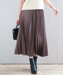 MK MICHEL KLEIN | レザー調ランダムプリーツスカート/洗える(スカート)