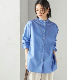 〈手洗い可能〉ソリッド フロント ヨーク スタンドカラー シャツ