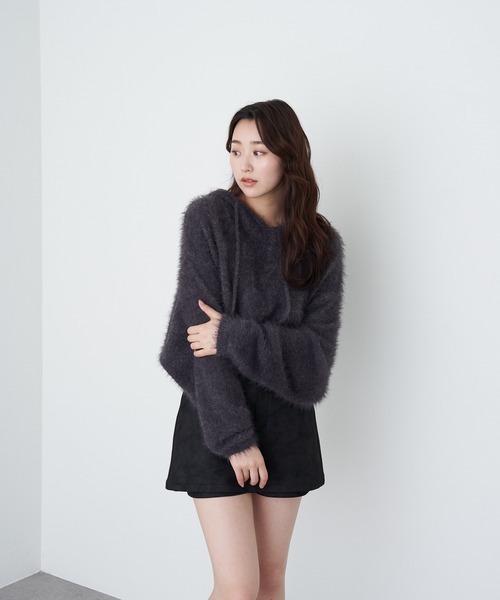 RAY CASSIN（レイカズン）の「フェザーフードニット（ニット/セーター・レディース・ブラウン/グレイッシュベージュ/グレー/チャコールグレー・FREE）」の21枚目の写真