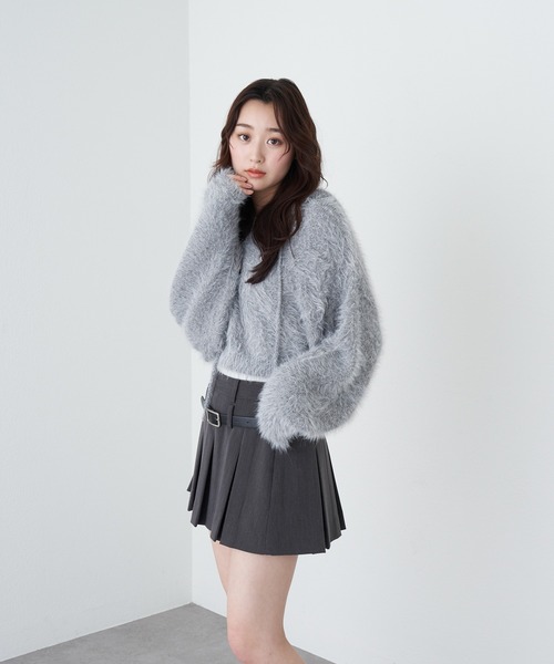 RAY CASSIN（レイカズン）の「フェザーフードニット（ニット/セーター・レディース・ブラウン/グレイッシュベージュ/グレー/チャコールグレー・FREE）」の18枚目の写真