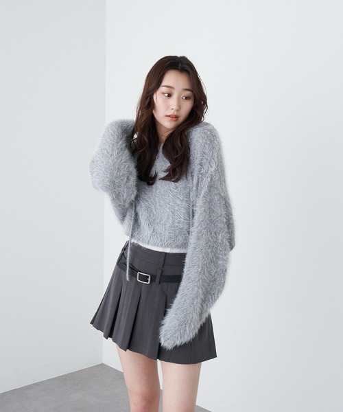 RAY CASSIN（レイカズン）の「フェザーフードニット（ニット/セーター・レディース・ブラウン/グレイッシュベージュ/グレー/チャコールグレー・FREE）」の17枚目の写真