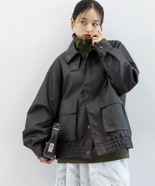 RAGEBLUE（レイジブルー）の「ヴィンテージライク/BIGフェイクレザージャケット（ブルゾン・レディース・ブラック/ブラウン・FREE）」の6枚目の写真