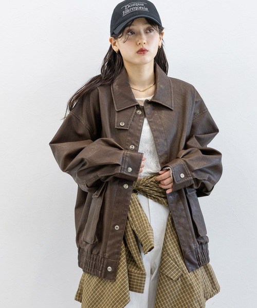 RAGEBLUE（レイジブルー）の「ヴィンテージライク/BIGフェイクレザージャケット（ブルゾン・レディース・ブラック/ブラウン・FREE）」の11枚目の写真