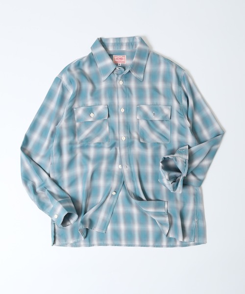BIG MIKE（ビッグマイク）の「BIG MIKE レーヨン混 オンブレチェック ロングスリーフ シャツ（シャツ/ブラウス・メンズ・ブルー/グレー/ミント・M/L/XL）」の2枚目の写真