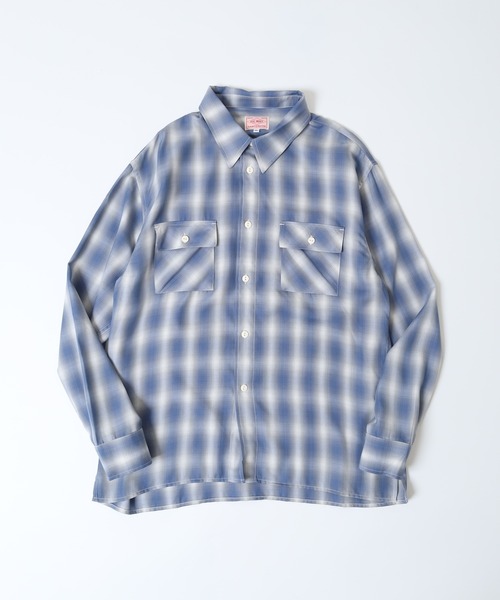 BIG MIKE（ビッグマイク）の「BIG MIKE レーヨン混 オンブレチェック ロングスリーフ シャツ（シャツ/ブラウス・メンズ・ブルー/グレー/ミント・M/L/XL）」の5枚目の写真