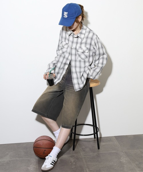 BIG MIKE（ビッグマイク）の「BIG MIKE レーヨン混 オンブレチェック ロングスリーフ シャツ（シャツ/ブラウス・メンズ・ブルー/グレー/ミント・M/L/XL）」の16枚目の写真