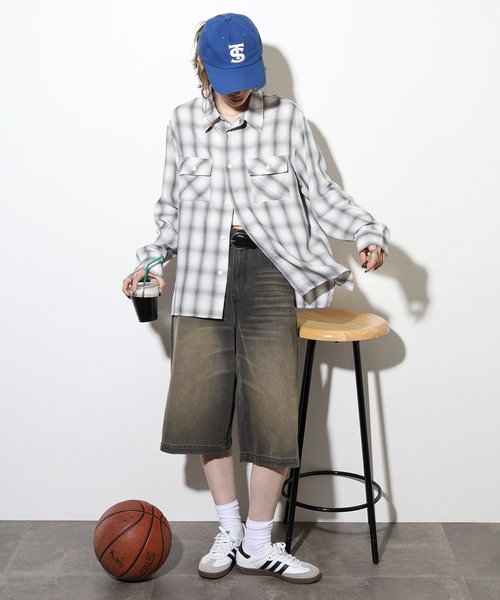 BIG MIKE（ビッグマイク）の「BIG MIKE レーヨン混 オンブレチェック ロングスリーフ シャツ（シャツ/ブラウス・メンズ・ブルー/グレー/ミント・M/L/XL）」の21枚目の写真