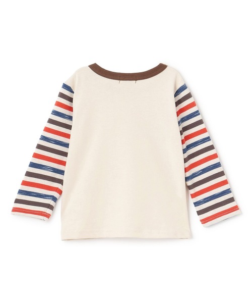 KP BOY（ケーピーボーイ）の「恐竜アップリケ×袖ボーダー 長袖Tシャツ（Tシャツ/カットソー・キッズ・アイボリー/サックスブルー・90cm/100cm/110cm/120cm/80ｃｍ）」の3枚目の写真