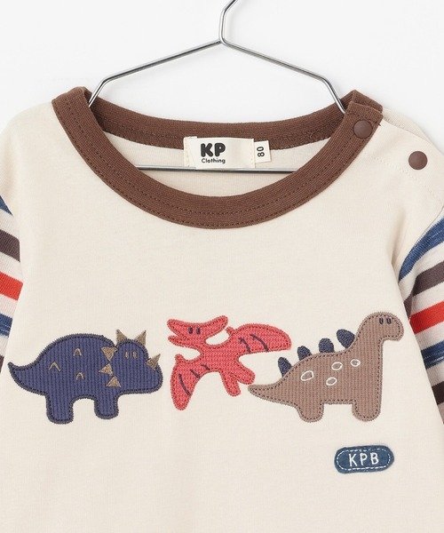 KP BOY（ケーピーボーイ）の「恐竜アップリケ×袖ボーダー 長袖Tシャツ（Tシャツ/カットソー・キッズ・アイボリー/サックスブルー・90cm/100cm/110cm/120cm/80ｃｍ）」の7枚目の写真