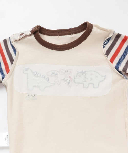 KP BOY（ケーピーボーイ）の「恐竜アップリケ×袖ボーダー 長袖Tシャツ（Tシャツ/カットソー・キッズ・アイボリー/サックスブルー・90cm/100cm/110cm/120cm/80ｃｍ）」の6枚目の写真