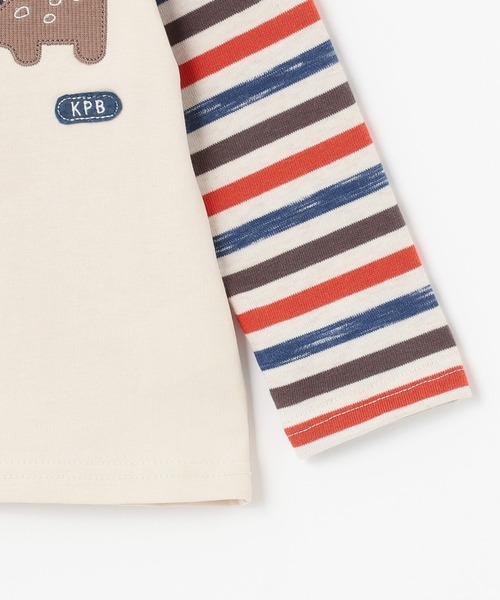 KP BOY（ケーピーボーイ）の「恐竜アップリケ×袖ボーダー 長袖Tシャツ（Tシャツ/カットソー・キッズ・アイボリー/サックスブルー・90cm/100cm/110cm/120cm/80ｃｍ）」の8枚目の写真