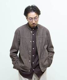 90s ブラウン　チェック　シャツジャケット　ブルゾン　ジップブルゾン　L 90s CHAPS Wool Half-Zip Pullover Shirt 茶 L チャップス 長袖