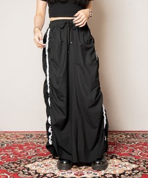 Side line drawstring flared skirt