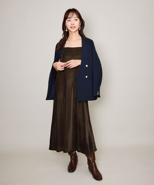 QUEENS COURT(クイーンズコート)の「シアーベロアダブルストラップキャミドレス≪手洗い可能≫(ワンピース・レディース・ブルー/ブラック/ブラウン・M)」の2枚目の写真