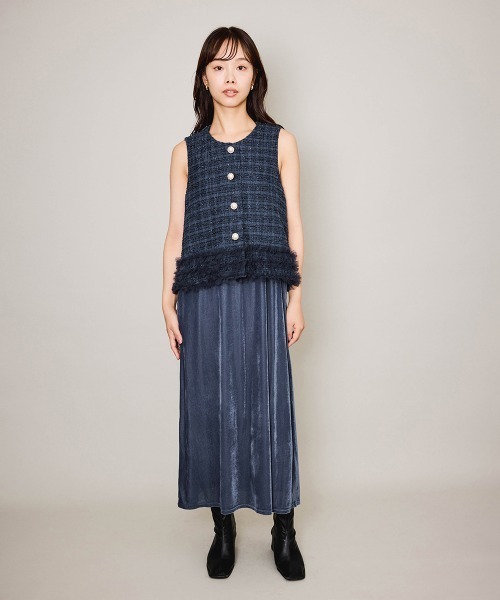 QUEENS COURT(クイーンズコート)の「シアーベロアダブルストラップキャミドレス≪手洗い可能≫(ワンピース・レディース・ブルー/ブラック/ブラウン・M)」の12枚目の写真