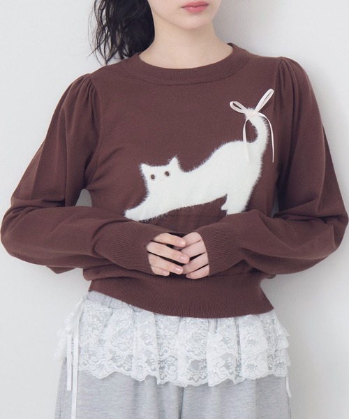 ems excite（エムズエキサイト）の「ネコジャガードNTPO（ニット/セーター・レディース・ダークグレー/ブラウン/ピンク・FREE）」の2枚目の写真