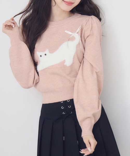 ems excite（エムズエキサイト）の「ネコジャガードNTPO（ニット/セーター・レディース・ダークグレー/ブラウン/ピンク・FREE）」の3枚目の写真