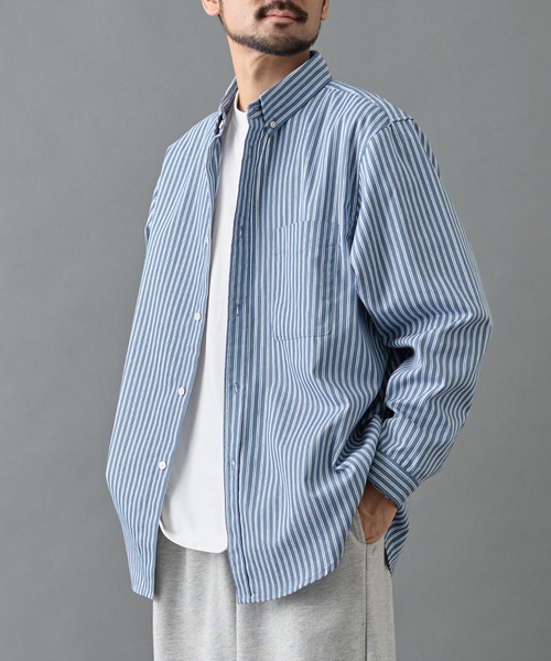 COLONY 2139(コロニートゥーワンスリーナイン)の「ジャガードストライプボタンダウンシャツ(シャツ/ブラウス・メンズ・ネイビー/ホワイト/ブルー・LARGE/MEDIUM)」の3枚目の写真