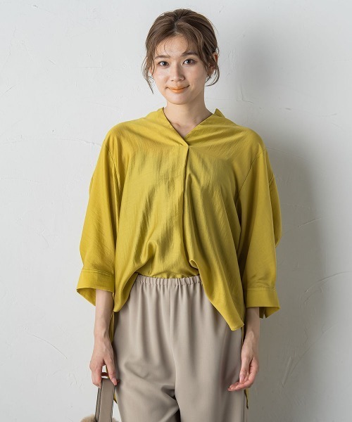Droite lautreamont(ドロワットロートレアモン)の「セミシアースキッパーブラウス≪洗濯機で洗える≫(シャツ/ブラウス・レディース・ブラック/ベージュ/ブラウン/イエロー・M)」の4枚目の写真