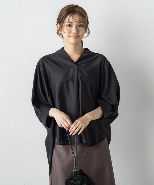 Droite lautreamont(ドロワットロートレアモン)の「セミシアースキッパーブラウス≪洗濯機で洗える≫(シャツ/ブラウス・レディース・ブラック/ベージュ/ブラウン/イエロー・M)」の1枚目の写真