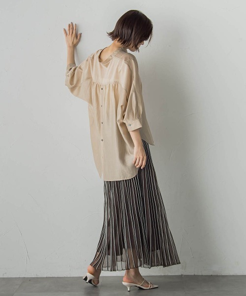 Droite lautreamont(ドロワットロートレアモン)の「セミシアースキッパーブラウス≪洗濯機で洗える≫(シャツ/ブラウス・レディース・ブラック/ベージュ/ブラウン/イエロー・M)」の19枚目の写真
