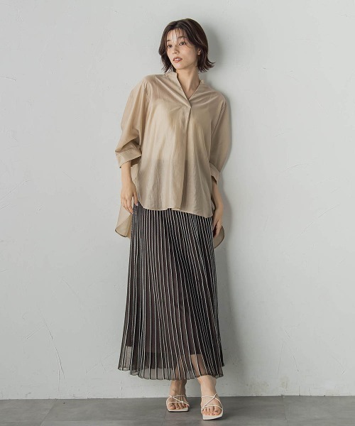 Droite lautreamont(ドロワットロートレアモン)の「セミシアースキッパーブラウス≪洗濯機で洗える≫(シャツ/ブラウス・レディース・ブラック/ベージュ/ブラウン/イエロー・M)」の16枚目の写真