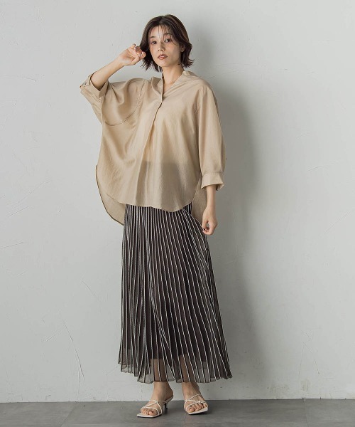 Droite lautreamont(ドロワットロートレアモン)の「セミシアースキッパーブラウス≪洗濯機で洗える≫(シャツ/ブラウス・レディース・ブラック/ベージュ/ブラウン/イエロー・M)」の17枚目の写真