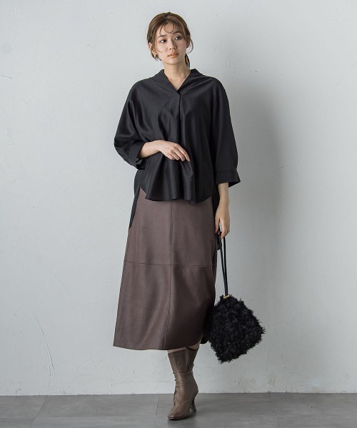 Droite lautreamont(ドロワットロートレアモン)の「セミシアースキッパーブラウス≪洗濯機で洗える≫(シャツ/ブラウス・レディース・ブラック/ベージュ/ブラウン/イエロー・M)」の9枚目の写真