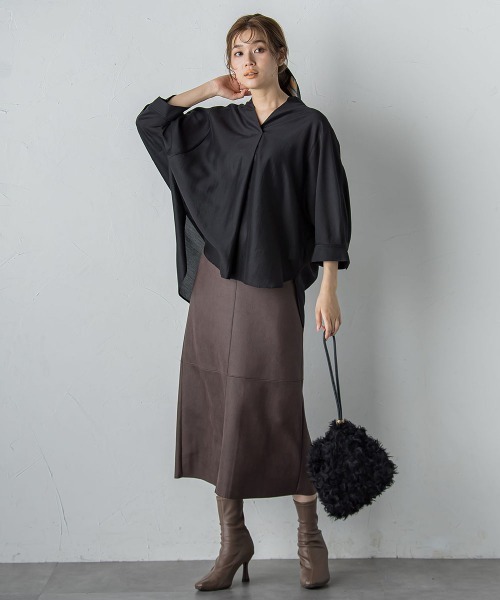 Droite lautreamont(ドロワットロートレアモン)の「セミシアースキッパーブラウス≪洗濯機で洗える≫(シャツ/ブラウス・レディース・ブラック/ベージュ/ブラウン/イエロー・M)」の10枚目の写真